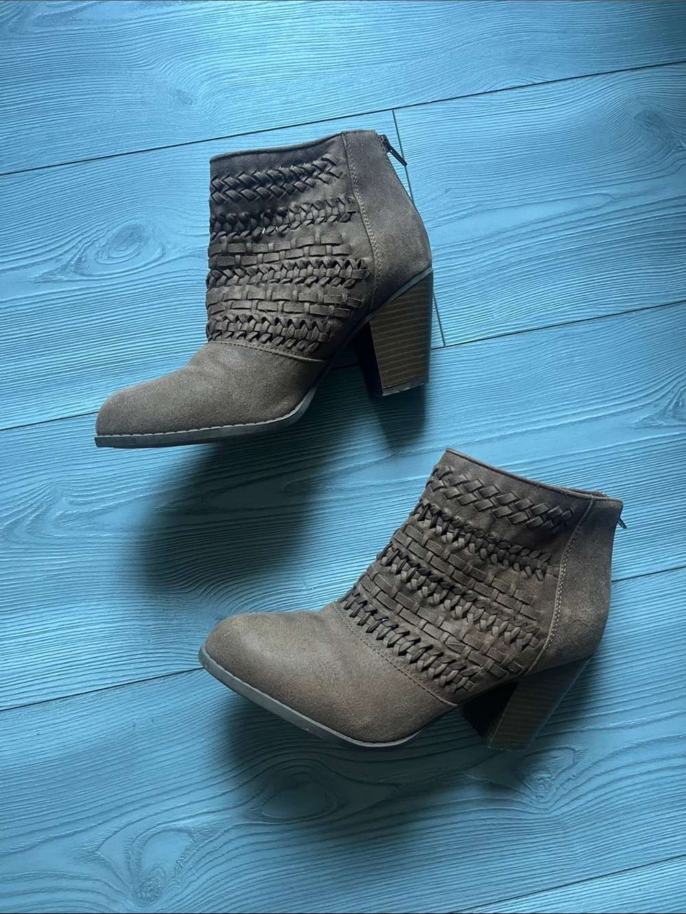 Maurices Taupe Braided Suede Ankle Booties